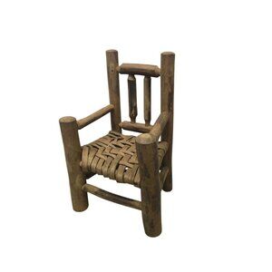 Vintage Doll Chair Wood Rustic Twigs with Woven Seat - Folk Art